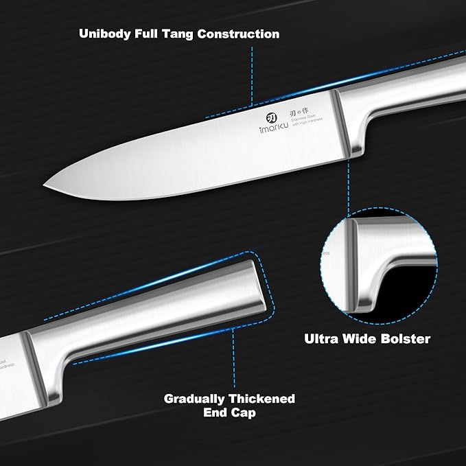 imarku 15-Piece Knife Block Set Built-in Sharpener, Japanese High Carbon Stainless Steel Kitchen Knife Set, Dishwasher Safe, Chef Knife Set with Wooden Knife Block, Steak Knives for Kitchen Cooking