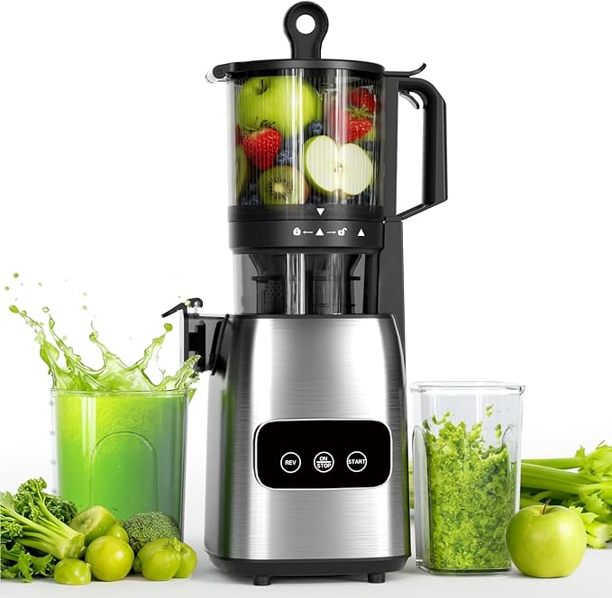 Kndko Cold Press Juicer, Juicer Machines with 5.4" Large Feed Chute for Whole Vegetables & Fruits, Professional Slow Masticating juicer with Large Auger, Self Feeding, High Juice Yield, Easy to Clean