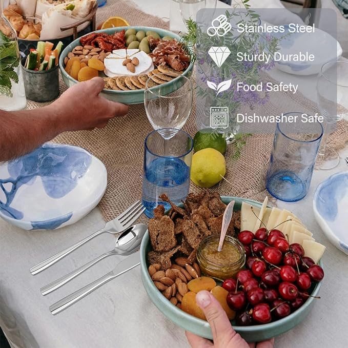 Silverware Set,18/10 Stainless Steel Silverware Set For 8,With Dinner Knives Forks Spoon Set for Home, Kitchen and Restaurant, Mirror Polished& Dishwasher Safe