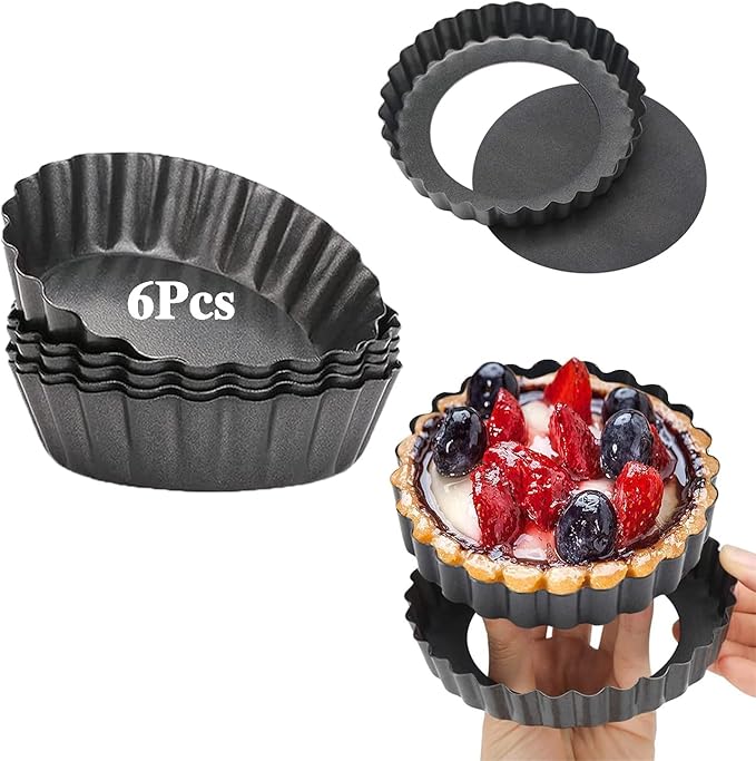 Tart Pans 4 Inch with Removable Bottom Fluted Pie Tart Pans, Round Non-Stick Pan Quiche Pan, for Baking Pizza Mousse Cakes, Christmas Dessert
