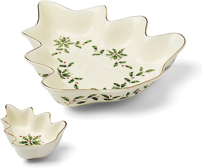 Lenox 898187 Holiday Tree Chip & Dip Set, Christmas Dishes, Festive Serveware