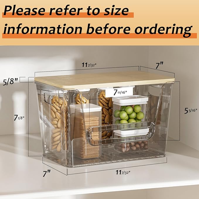 Delamu 2 Set Pantry Organizers and Storage,Trash Bag Dispenser with Bamboo Top,Stackable Trash Bag Dispenser Under Sink Organizer for 4-30 GalBags,Onion,Potato,Fruits,Gray(11.22" L*7" W*7.12" H)