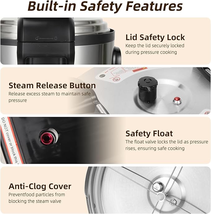 26.4QT Commercial Electric Pressure Cooker,208-240V 2500W Large Stainless Steel Pressure Cooker,9 in 1 Multicooker Slow Cooker With LED,Not Stick Inner Pot,24 Hours Preset & Auto Keep Warm