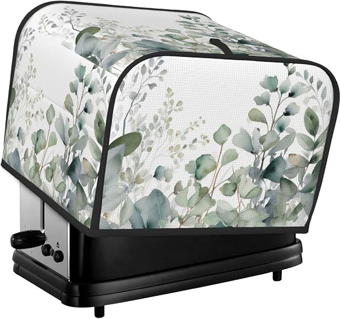 Toaster Cover 4 Slice Eucalyptus Leaves Waterproof Appliance Cover with Hang Loop Bread Baker Toaster Cover for Kitchen