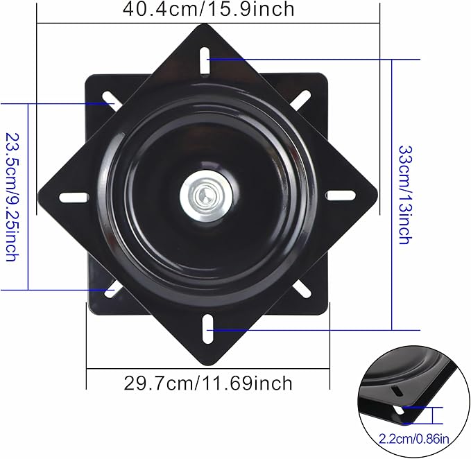12 Inch Lazy Susans Turntable Bearings Swivel Zinc Plate, Black Square Lazy Susan Hardware, Heavy Duty Lazy Susan Replacement Parts for Table, Chair, Round Bar Stools(1 Pack)