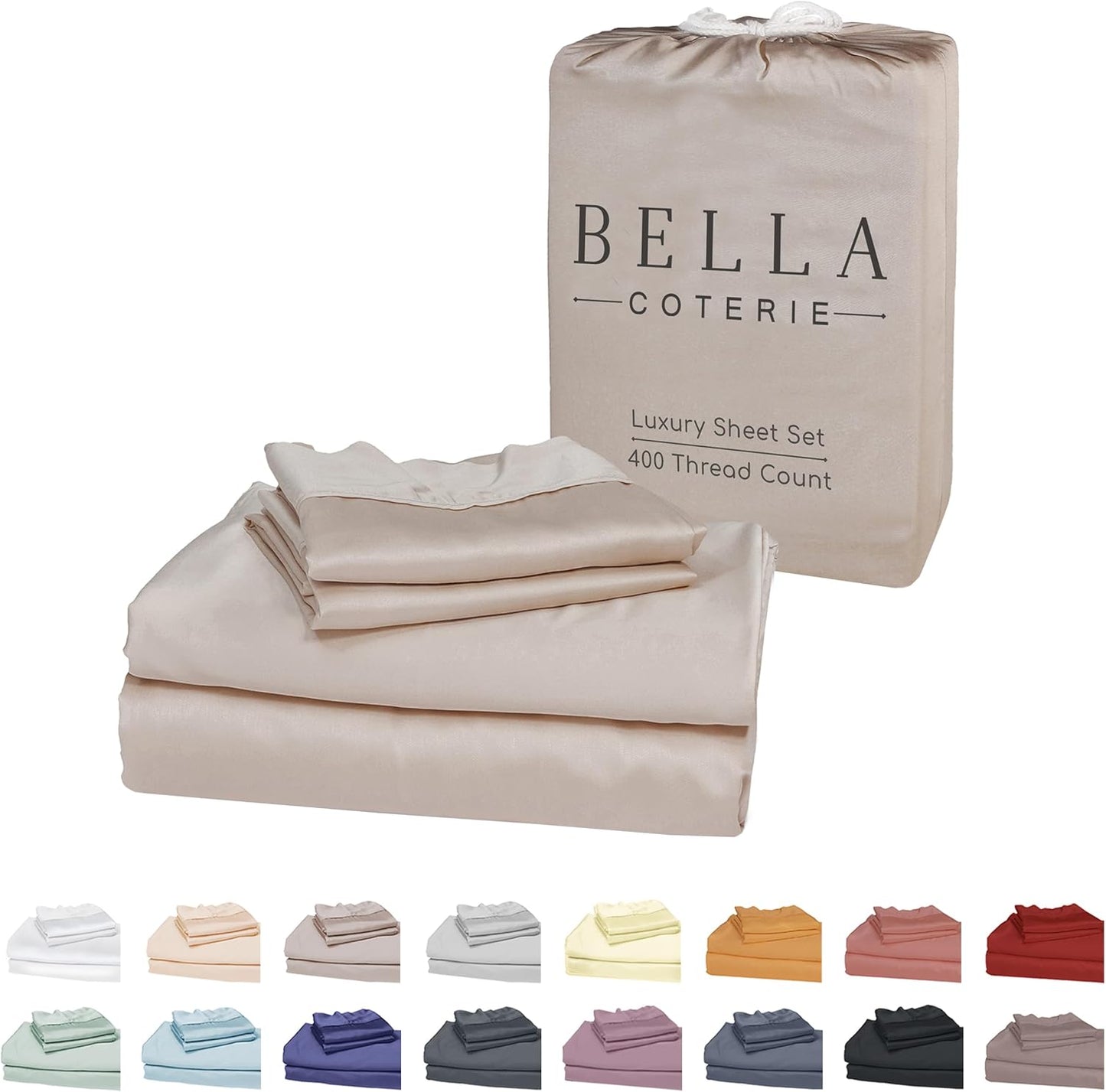 Bella Coterie Luxury Bamboo Viscose Twin Size Sheet Set | 100% Organically Grown | Ultra Soft | Cooling for Hot Sleepers | 18" Deep Pocket [Dune]
