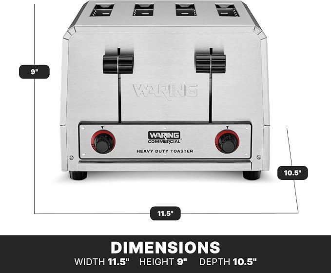 Waring Commercial WCT800RC 4-Slice Heavy Duty Commercial Pop-Up Toaster, 120V, 1800W, 5-15 Phase Plug