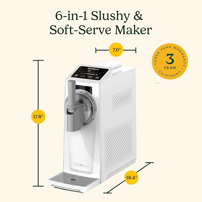 Cuisinart 6-in-1 Slushy & Soft-Serve Maker, Ice Cream Maker Machine Makes Soft-Serve Ice Cream, Slushies, Sorbet and More, Quick-Freeze Chill Technology Maintains Perfect Temperature, ICE-200