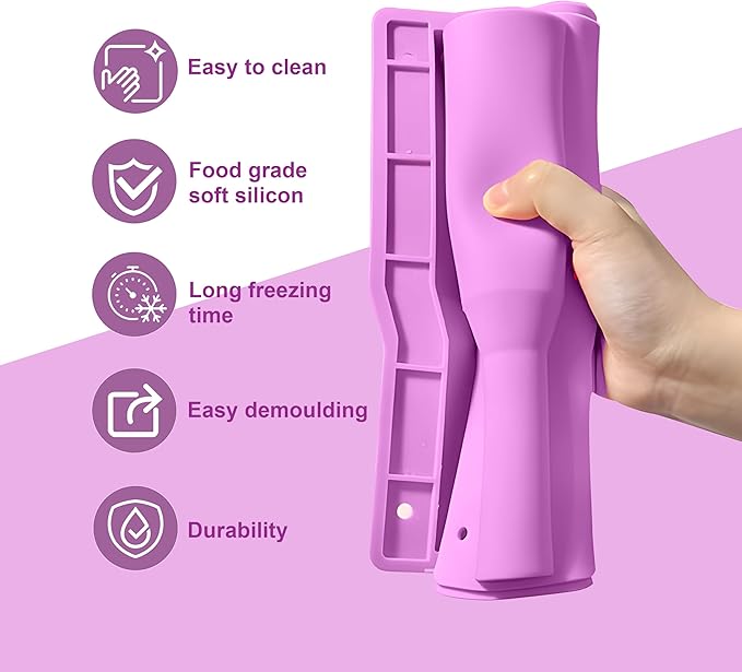 Ice Mold for 40oz Tumbler Cup – Hollow Cylinder Silicone Ice Cube Tray, Easy Fill & Release Ice Mold for Freezer, BPA-Free, Compatible with Stanley 40oz, Whiskey & Cocktail (Purple)