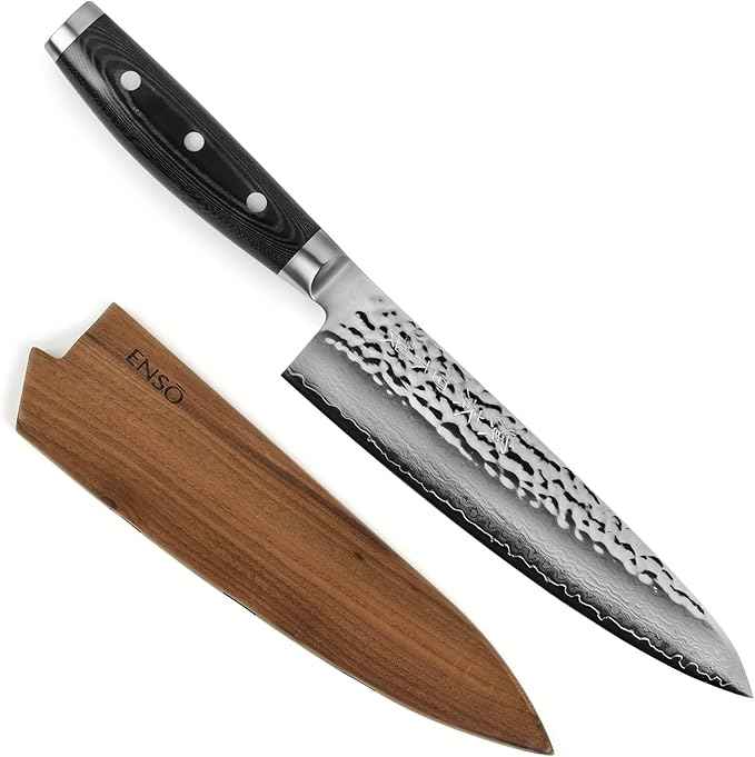 Enso Chef's Knife with Sheath - Made in Japan - HD Series - VG10 Hammered Damascus Stainless Steel Gyuto - 8" Blade with Saya Cover