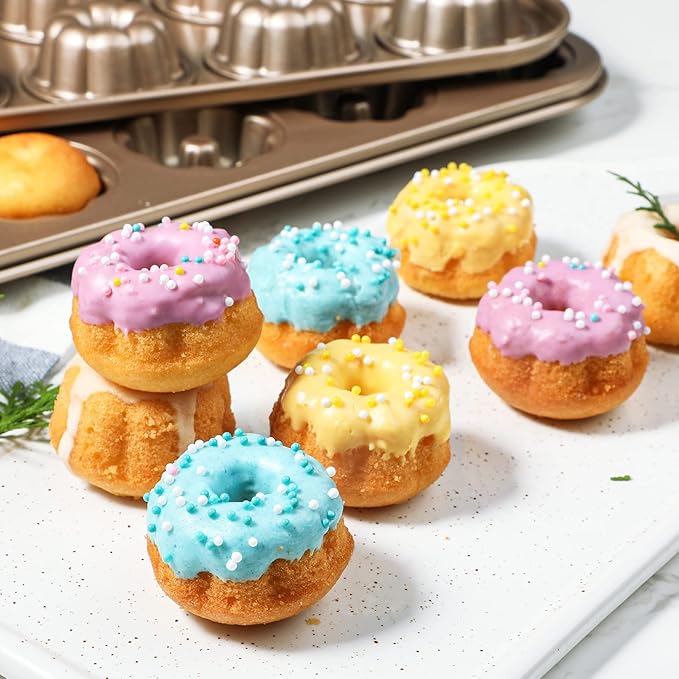 Webake 1.8" Mini Fluted Tube Cake Pan, 24-Cup Non-stick Bite Size Petite Fluted Cake Mold Heavy Gauge Carbon Steel Set of 2