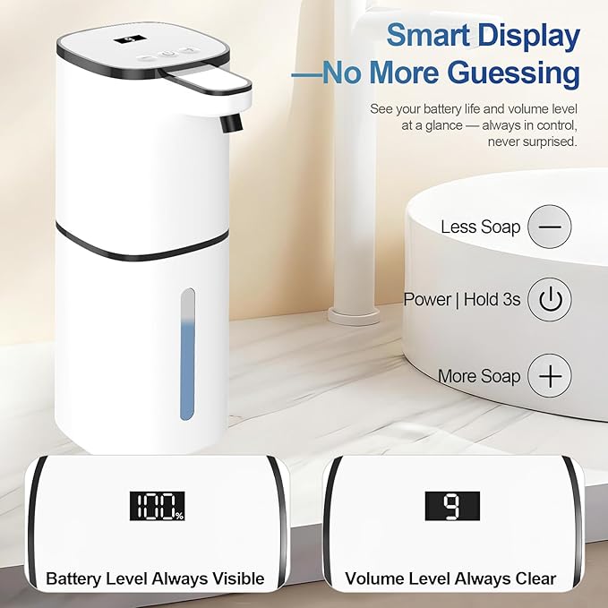 Automatic Liquid Soap Dispenser, 9 Adjustable Levels, 380ml/12.8oz, Touchless Hand Soap or Dish Soap Dispenser,IR Sensor & Display,Wall-Mount or Tabletop Use for Bathroom Kitchen
