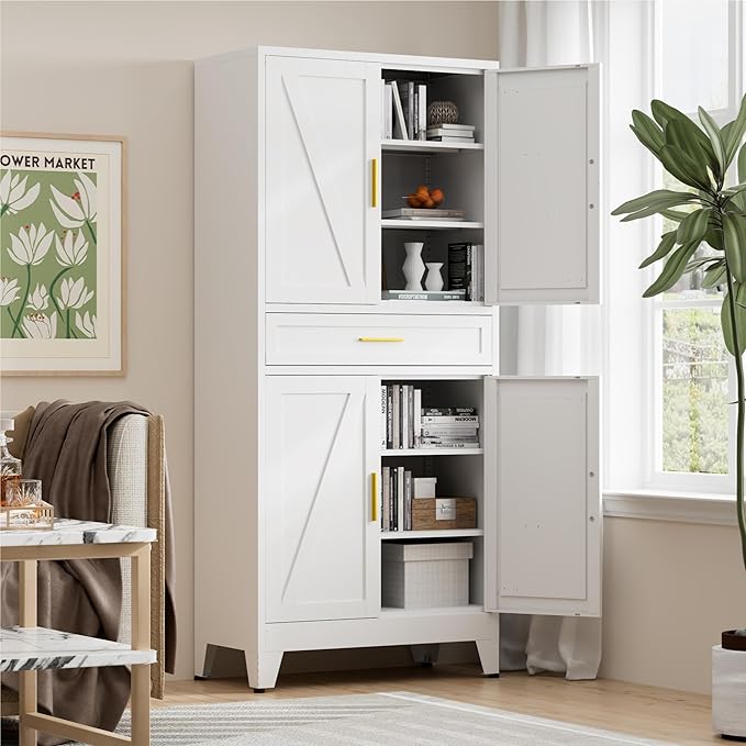 71" Tall Pantry Storage Cabinet with Drawer and Adjustable Shelves, Freestanding Tall Kitchen Cupboard Storage Cabinet for Kitchen,Dining Room, Living Room, White