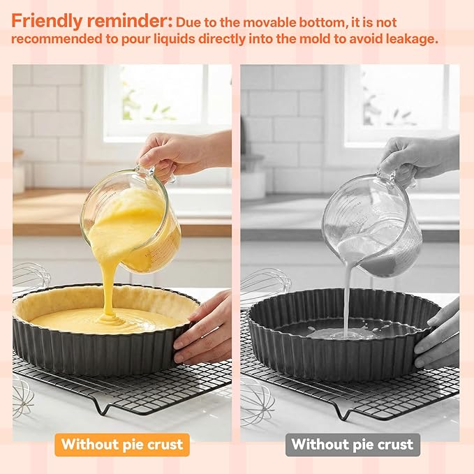 2 PCS 9.5 Inch Tart Pan 2.2 Inch Deep, Tart Pan Removable Bottom Carbon Steel Pie Pans Non-Stick Carbon Steel Pie Pans Non-Stick Round QuichePans Baking Dish with Fluted Edges Fruit Tarts Mold