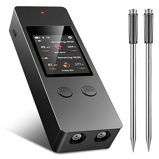 Wireless Meat Thermometer, Smart Digital Cooking Thermometer with 2 Ultra-Thin Probes, No App Needed, 800FT Range, 1000°F Heat Resistant, IP67 Waterproof - for BBQ, Grill, Oven, Smoker (2025 Upgraded)