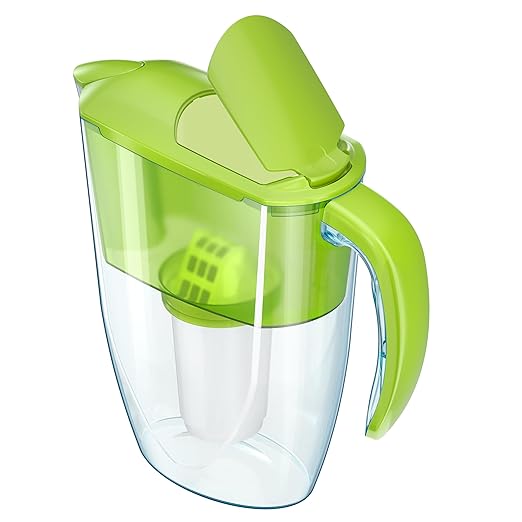 AQUAPHOR Smile Compact Fridge Water Filter Jug, Includes 1x A5 Filter Cartridge to Reduce Limescale, Chlorine & Heavy Metals, Plastic, Volume 2.9 L, Green.