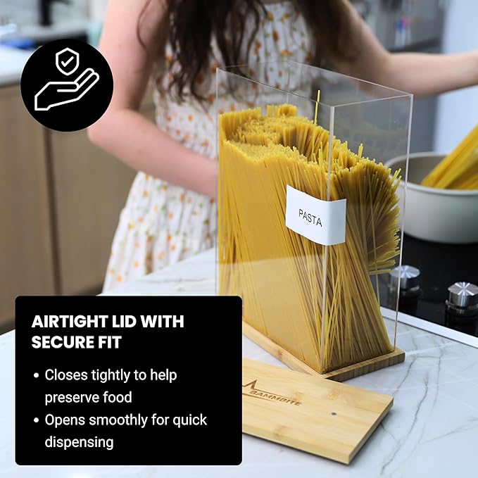 Bamboo Food Dispenser 2 Pack (Large) | Airtight Cereal & Snack Storage Containers | Acrylic Kitchen Organizer for Pantry | Rice, Flour, Candy, Coffee, Pasta, Dry Food Storage
