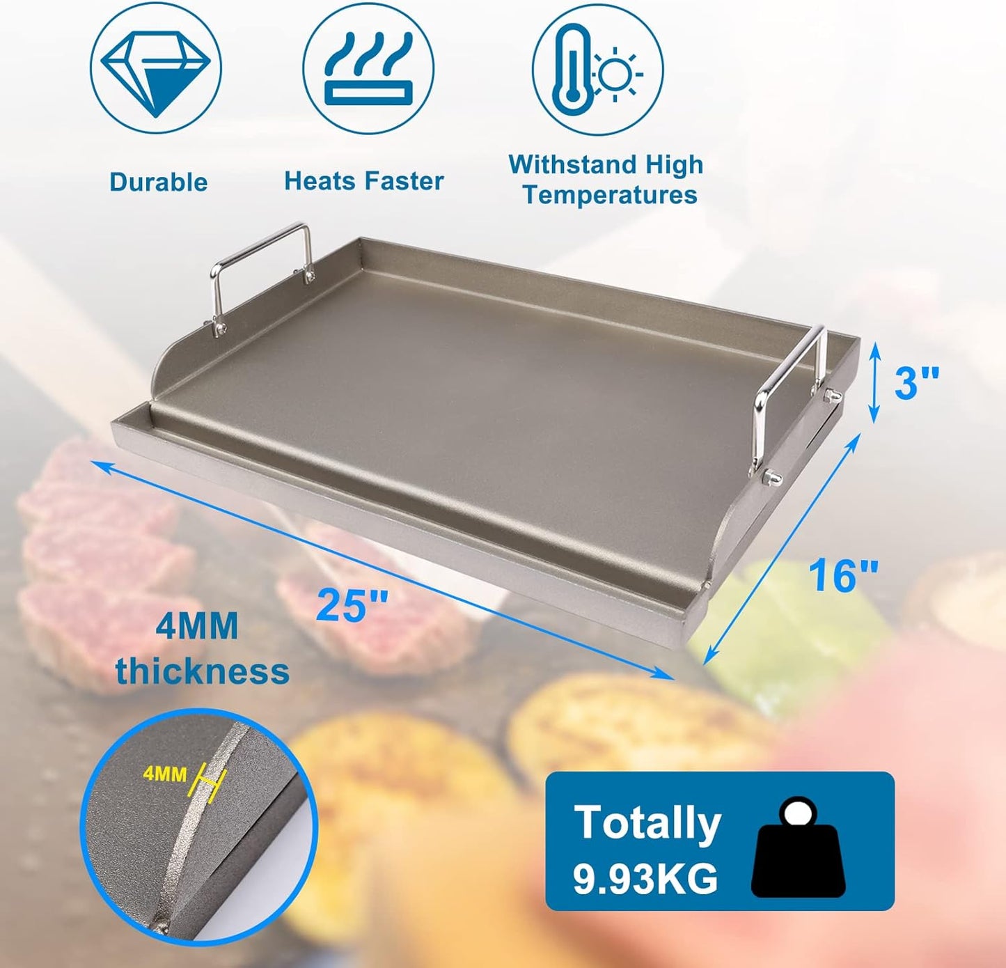 Uniflasy Cast Iron Griddle for Gas Grill Flat Top Griddle Insert for Outdoor Gas Grill, 25" x16" Cooking Skillet Plate Pan Teppanyaki for Charcoal/Electric Grills Fits Camping Tailgating Parties