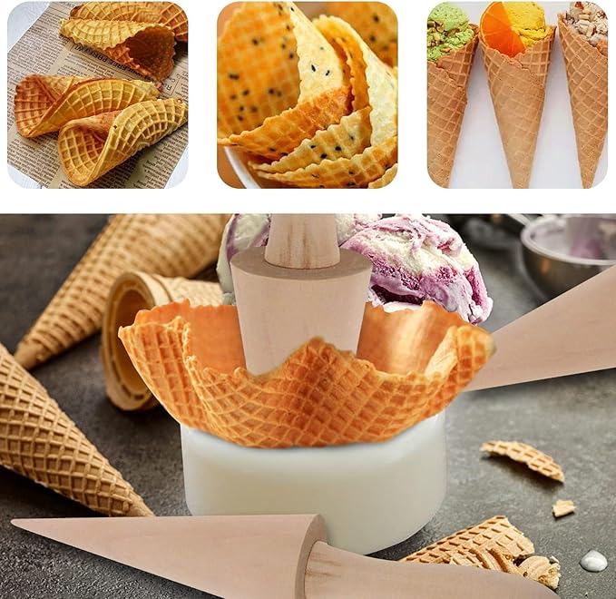 2PCS Pizzelle Roller, Ice Cream Cones Cone Roller Ice Cream Cone Mold Cone Roller for DIY Pastry Dessert Cooking Kitchen Tool Decorating Baking Accessory Wooden