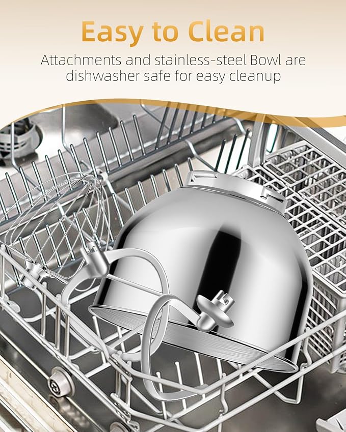 Facelle Tilt-Head Stand Mixer, 5QT+6QT Stainless Steel Two Bowls, 10 Speeds Kitchen Electric Food Mixer with Egg Whisk, Dough Hook, Beater, Dishwasher-Safe Attachment, Ideal Gift for Mom (Sliver)