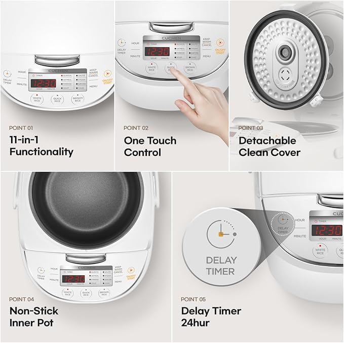 CUCHEN CRM-G0601WUS | 6 Person | Micom Rice Cooker 6 Cup (Uncooked), 1.4Quarts | 12 Cup (Cooked) Slow Cooker and Warmer | Direct Touch control | Nonstick Inner Pot | Delay Timer