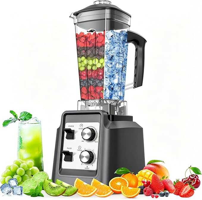 Blenders for Kitchen, Smoothie Blender with Timer - Countertop Blenders with 68oz Dishwasher-Safe Pitcher, Ice Crushing & Frozen Fruit, Silver