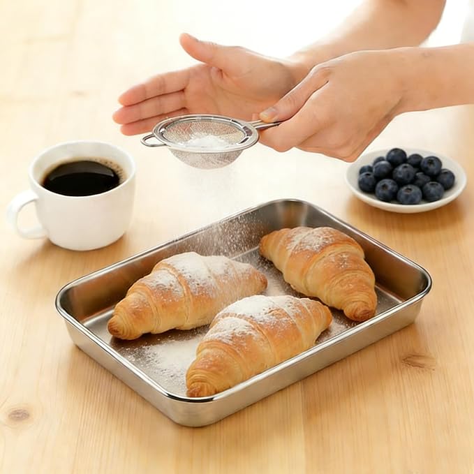 Onader Baking Sheet Pan Tray, Stainless Steel Small Baking Cookie Sheets, 9 x 7 Inch Mini Toaster Oven Trays, Food-Grade Durable Mirror Finish & Dishwasher Safe, 1-Pack