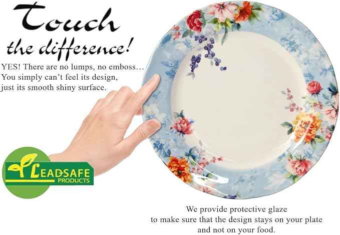 Tudor Royal 16-Piece Round Porcelain Dinnerware Set, Service for 4, Rosemary, Summer Flowers, Plates Bowls Dishes, Glossy, Premium Quality Dish Set, Unique Pattern