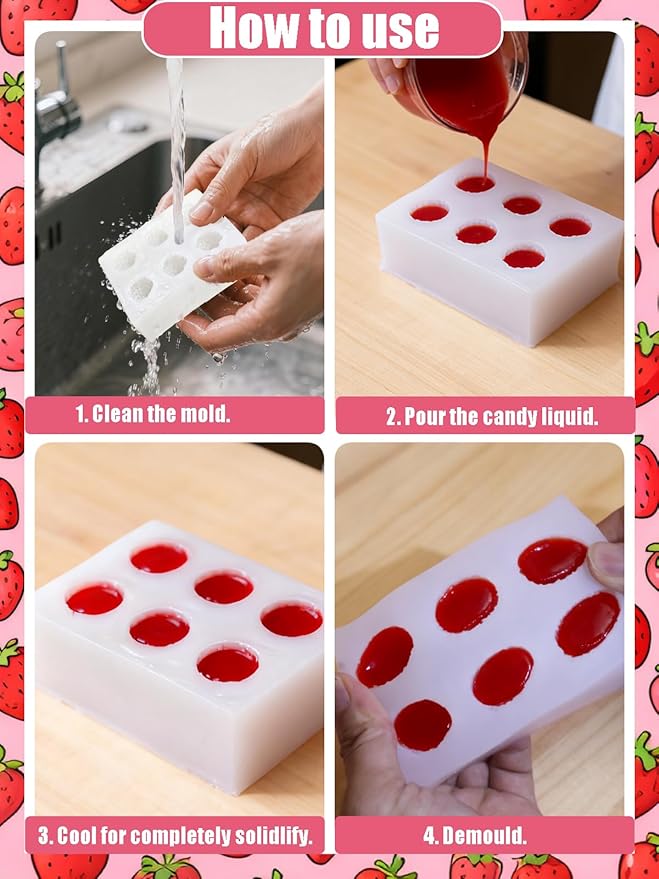 6 Cavity Strawberry Silicone Mold – Silicone Fruit Mold for Chocolate, Fondant, Candle, Resin & Cake Decor, 3D Strawberry DIY Baking Tool for Parties & Gifts