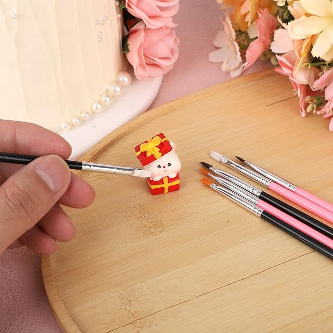 30pcs Cake Decorating Brushes, Food Safe Paint Brushes Kit Baking Cookie Candy Painting Tool Dessert Decorating Accessories for Kitchen Cake Pastry Fondant Shop Bakery Party Supplies (Pink & Black)