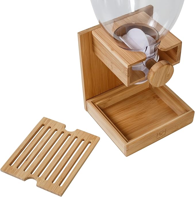 Honey-Can-Do Compact Dry Food Dispenser, Single Control & Snack Storage Container for Countertop or Pantry, Bamboo