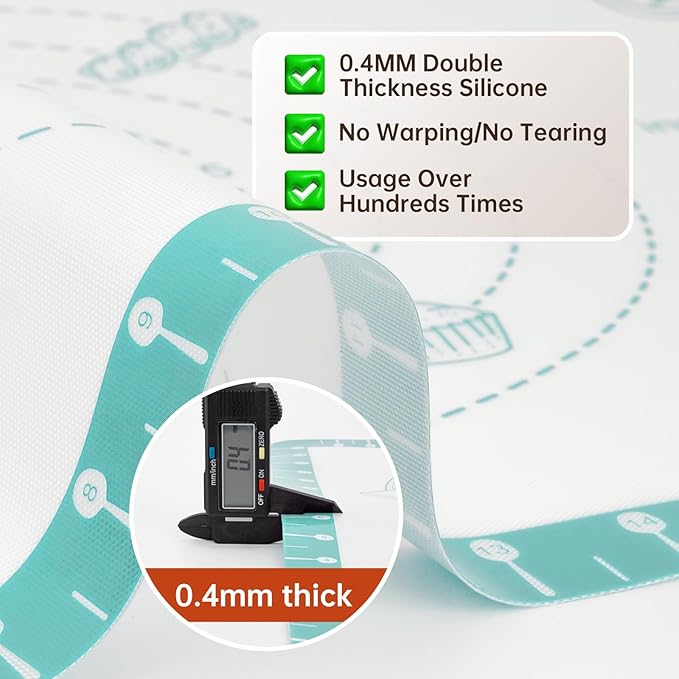 Silicone Baking Macaron Mat with 10 Recipes, Silicone Dough Mat for Rolling, Silicone Mat for Baking Macaron, Cookie, Bread, Pizza,Surdough, Fondant Mat for Kitchen, Extra Large and Oven Safe
