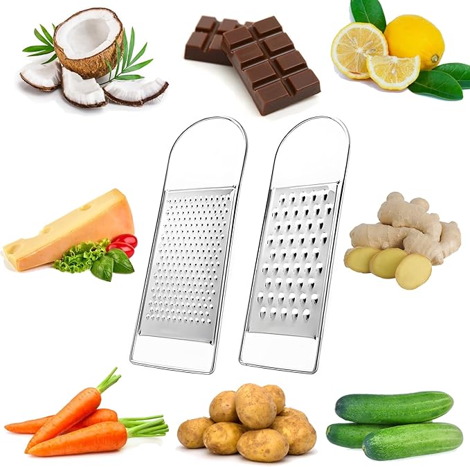 2 Pack Cheese Grater Handheld, Flat Coarse Stainless Steel Food Graters for Kitchen, Suitable for Potato, Vegetable, Butter, Parmesan Cheese