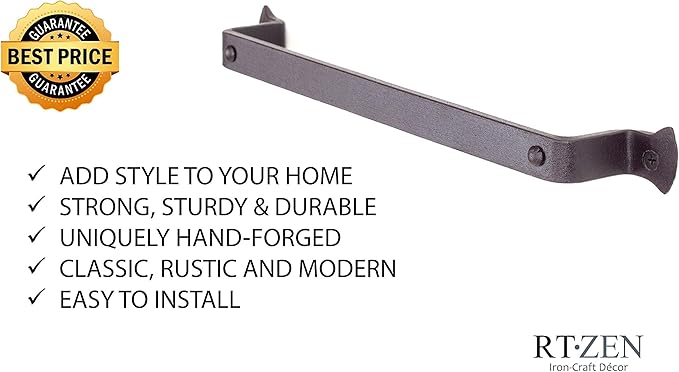 RTZEN Matte Black Hand Towel Holder for Bathroom - Handcrafted Farmhouse Wrought Iron Metal Kitchen Bar - Small Hand Towel Bar Hanger for Home or Office - Wall Mounted Rack Fits 10" Towels