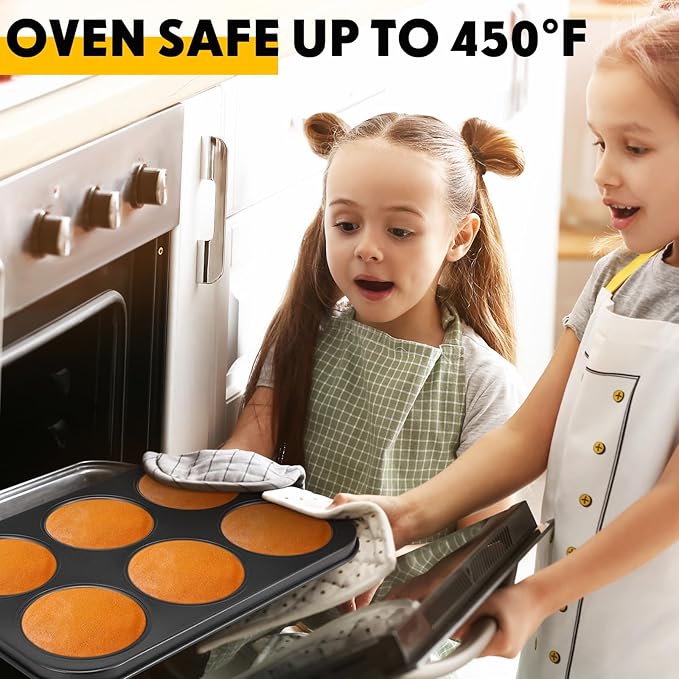 Blushtier 6 Pack Nonstick Jumbo Muffin Baking Pan Muffin Tins Heavy Duty Cupcake Tin Gold Carbon Steel Cup Cake Tray for Baking Cupcakes, Dishwasher Safe Small Muffins Tarts(Jumbo,Black)