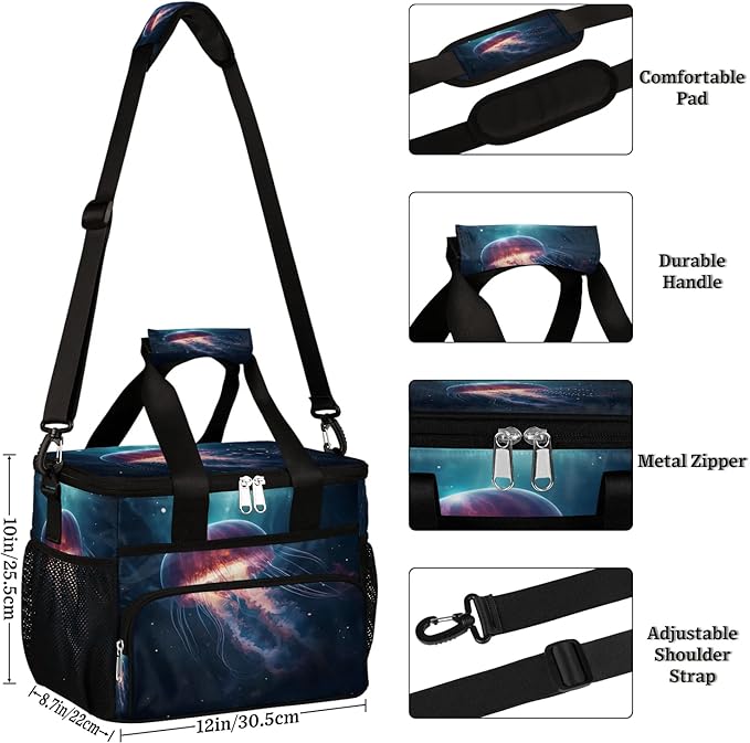 Lunch Box for Women Men Ocean Jellyfish Insulated Lunch Bag Leakproof Large Lunchbox for Adults with Adjustable Shoulder Strap, Cooler Tote Bag for Work, Picnic, Beach