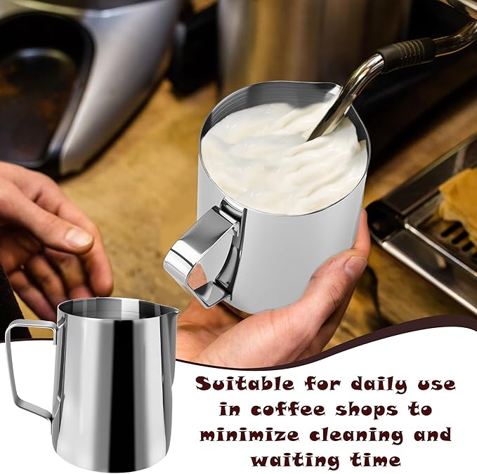 6 Pack Milk Frothing Pitcher Stainless Steel 20 oz Espresso Steaming Pitchers with Handle Milk Frother Cup for Kitchen Coffee Bar Latte Art Hot Chocolate
