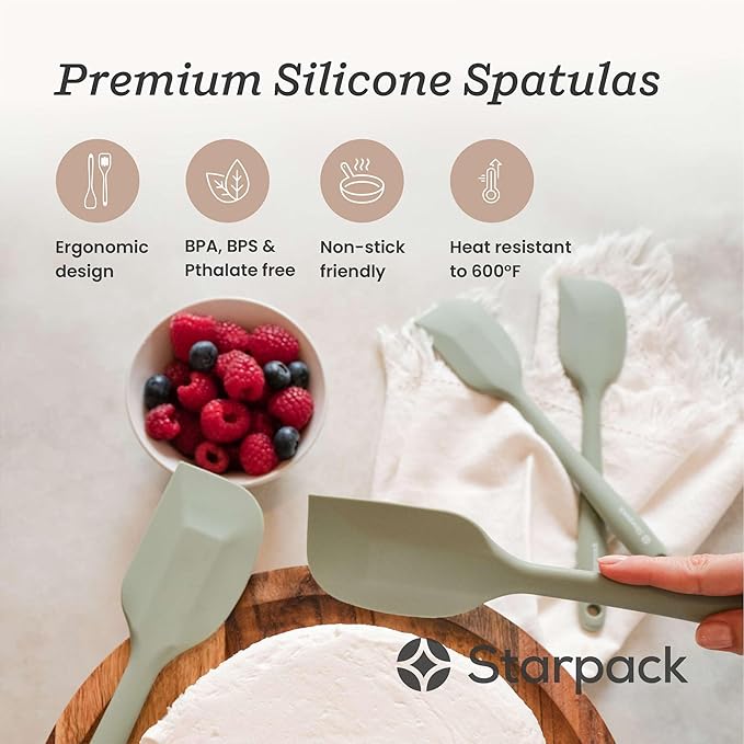 Starpack 'Scrape & Stir' Silicone Spatula Set (2 Pcs) - Heat Resistant Spatulas Set 600°F - Food Grade Kitchen Spatulas - LFGB Grade Nonstick Baking and Cooking Rubber Spatula Set