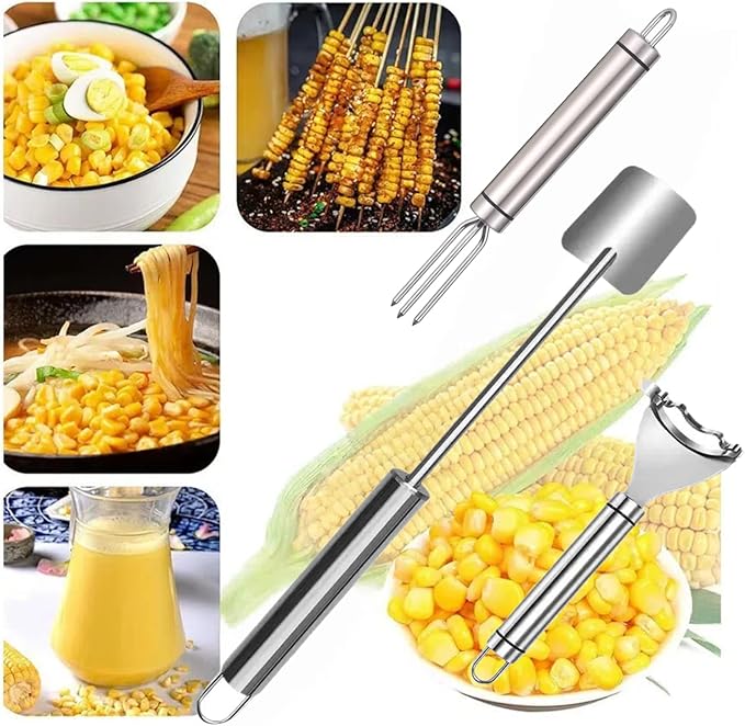 3PCS Corn Peeler Stainless Steel Corn Peeler,Stripper Tool and Corn Holder Set 2025 Corn Planer Cutter Thresher Scraper,Peel Corn Cob Separator Quick，Kitchen Gadgets