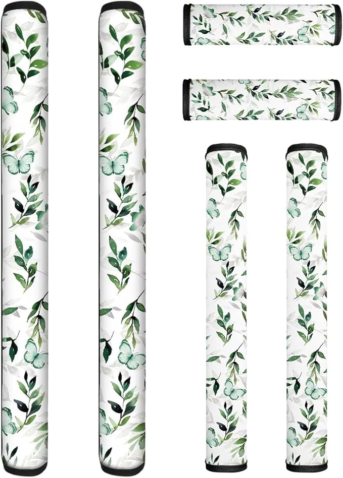 6 PCS Refrigerator Door Handle Covers, Anti-Slip Appliance Gloves for Ovens & Dishwashers, Green Butterfly Leaf