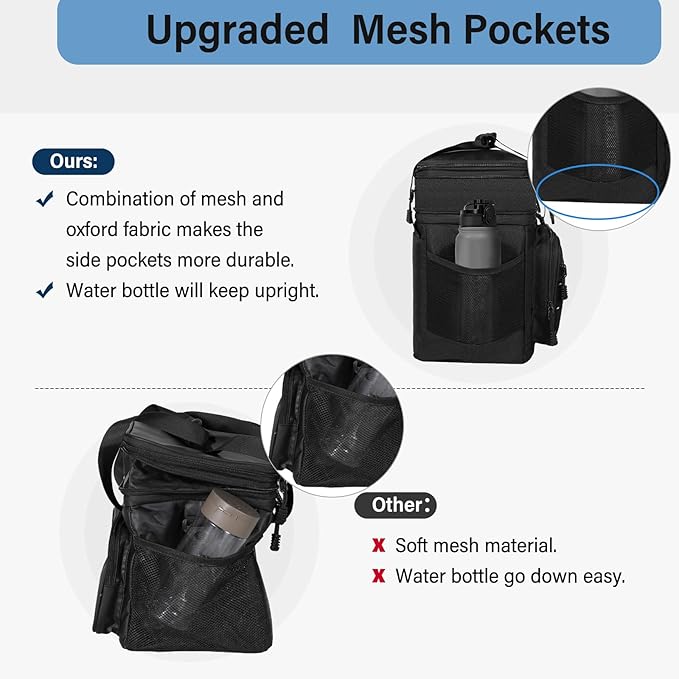 Lunch Box Cooler Bag - Insulated Tactical Lunchbox for Men - Large Lunch Pail for Adults Work Outdoor Shifts Trips Black 25L