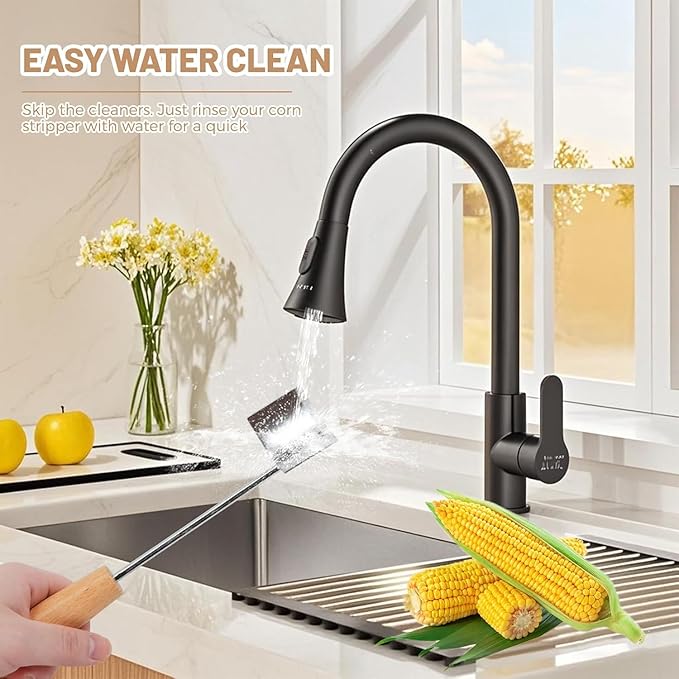Wooden Handle Corn Peeler - Cob Corn Stripper Kernel Remover, Durable Kitchen Tool for Corn on The Cob, Eco-Friendly Wood Grip for Home & Outdoor Use