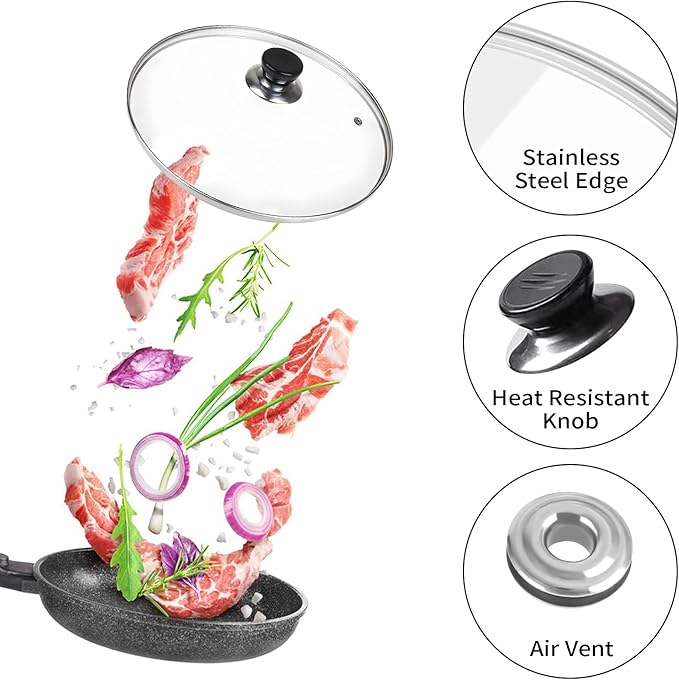 14 Inch Pan Lid, 14'' Frying Pan Lids, Tempered Glass Cast Iron Lid for Skillets, Fry Pan, Wok Pot (14 inch)