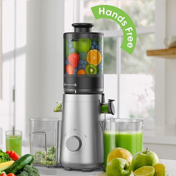 Juicer Machines, 5.8" Wide Feed Chute Cold Press Juicer for Whole Vegetables & Fruits, High Juice Yield, BPA Free (Slivery)