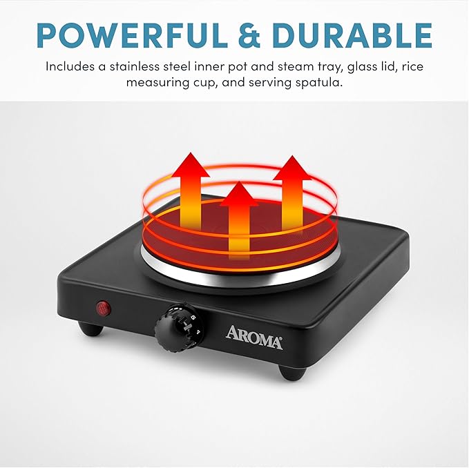 Aroma Housewares AHP-303 Single Burner Hot Plate, Metal, Black