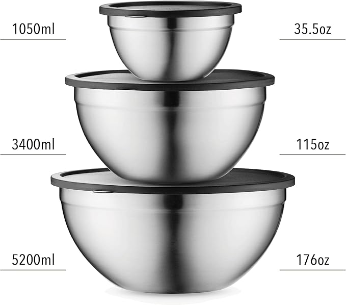 Table Concept Mixing Bowls with Airtight Lids, Stainless Steel Nesting Bowl Set for Space Saving Storage, Ideal for Cooking, Baking, Prepping & Food Storage