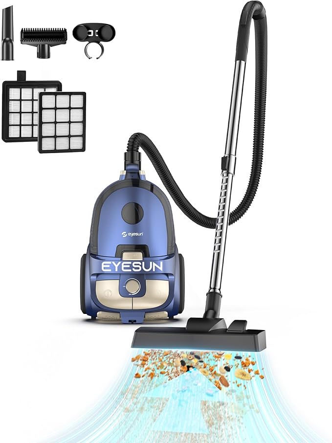 Bagless Canister Vacuum Cleaner,1600W Powerful High-Suction Bagless Canister Vac with 4.5QT Dust Cup,Pop-N-Go Brush,HEPA Filter,Dual Motors&4 Cleaning Tools,Perfect for Low-Pile Carpets&Hard Floors