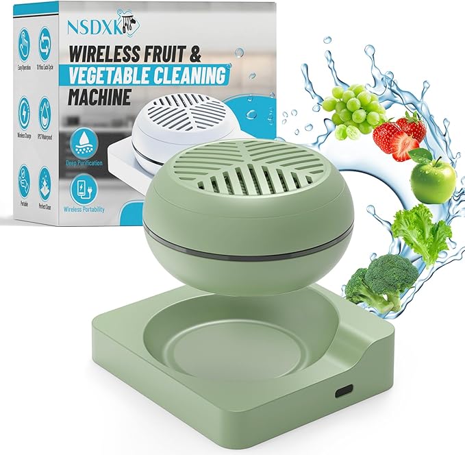 Fruit and Vegetable Washing Machine, Fruit Vegetable Cleaner Device, Portable USB Wireless Veggie Wash with Purification Technology, for Washing Fruits, Vegetables, Rice, Meat, Green