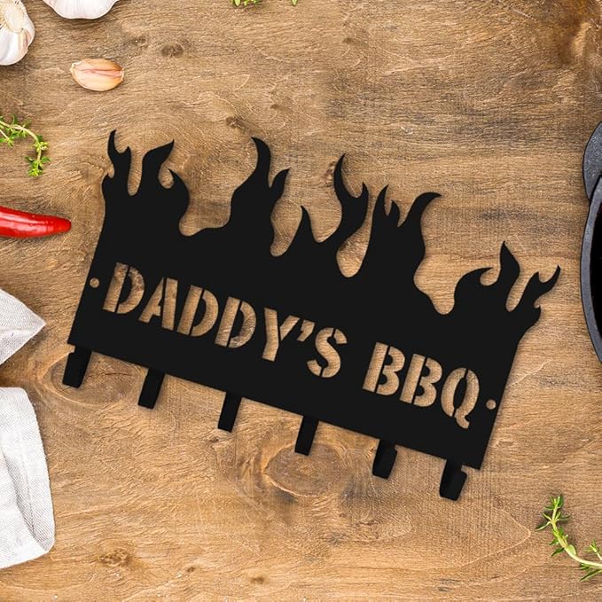 Generic Personalized BBQ Cooking Utensils Wall Hooks Rack for Dad Custom Grilling Tool Organizer Barbecue Tool Metal Storage Holders Grill Cutlery Hanger Father's Day Utensils Hanging Hooks (Style 3)