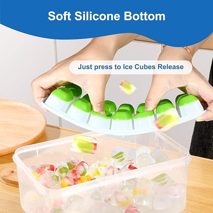 Ice Cube Trays with Lid and Bin, Silicone Plastic Ice Cubes Trays 11 Pack, Stackable Molds for Freezer, Storage Iced Bucket Kits BPA-Free and Odor-Free